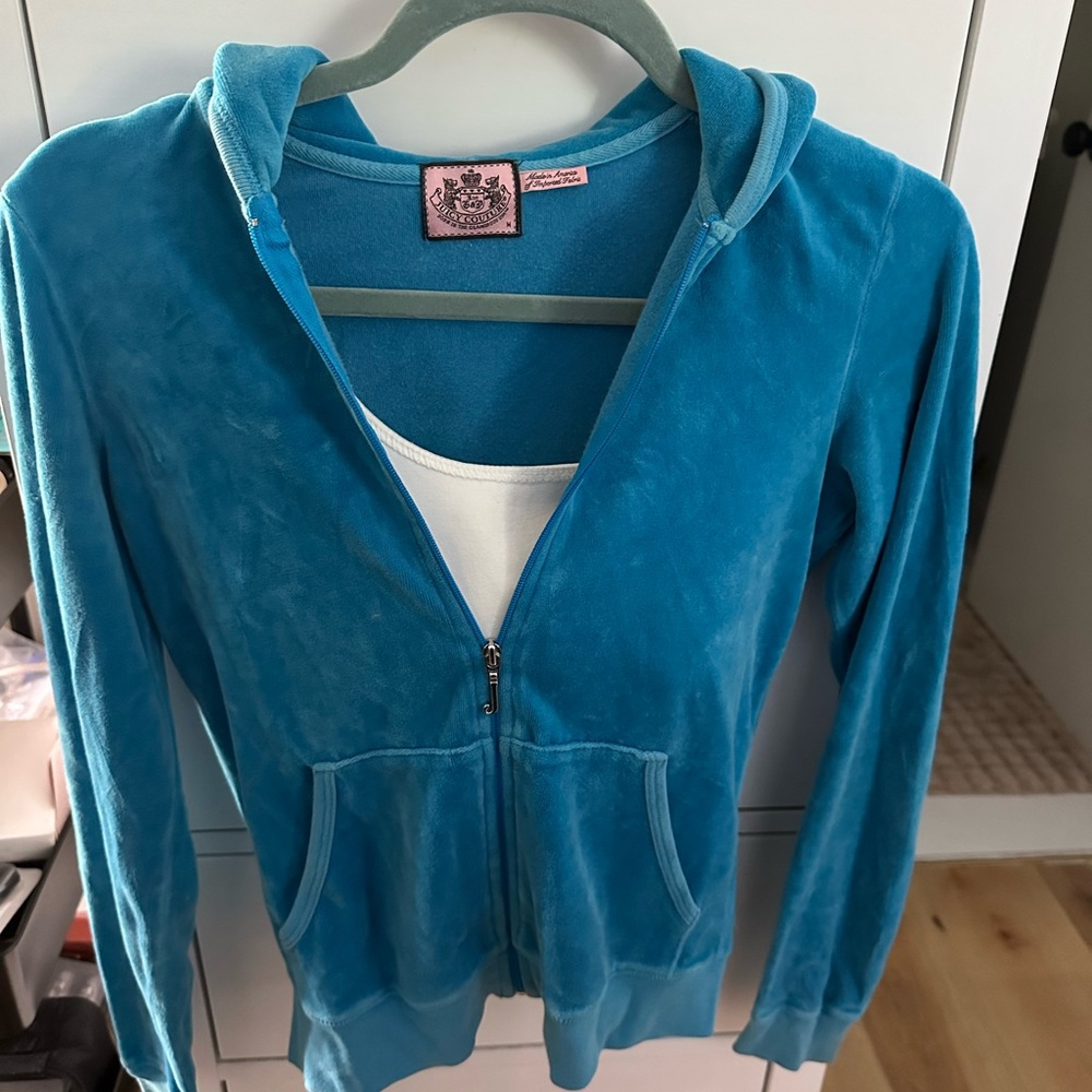 Juicy Couture Turquoise Blue Velour Zip Hoodie